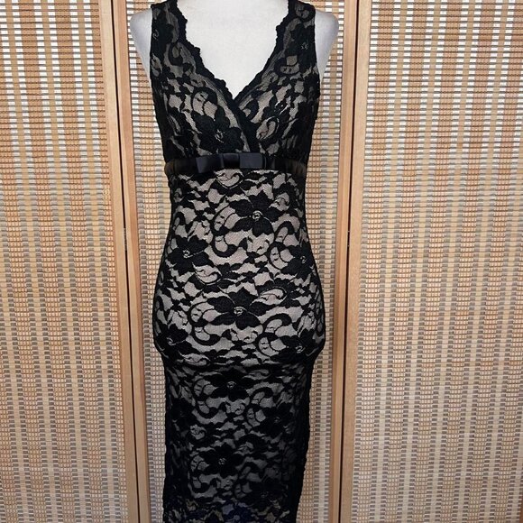 Ruby Rox Dresses & Skirts - Vintage Y2K Ruby Rox black lace v-neck midi dress with satin bow detail